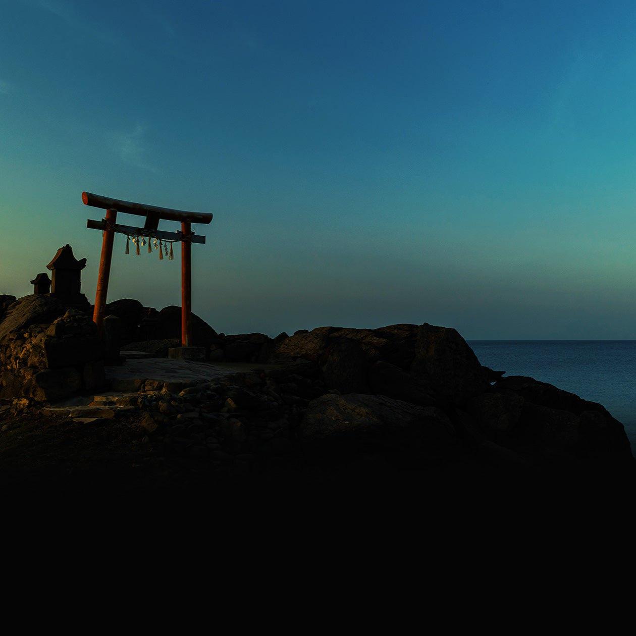 Torii gate on the coast of Iki Island, Nagasaki, home of Omoya Shuzo Brewery